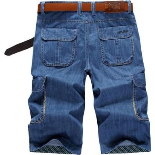 NEW Fashion Denim Pants Mens Thin Cropped Trousers Overalls Jeans Man Loose Jeans ZHAN DI JI PU