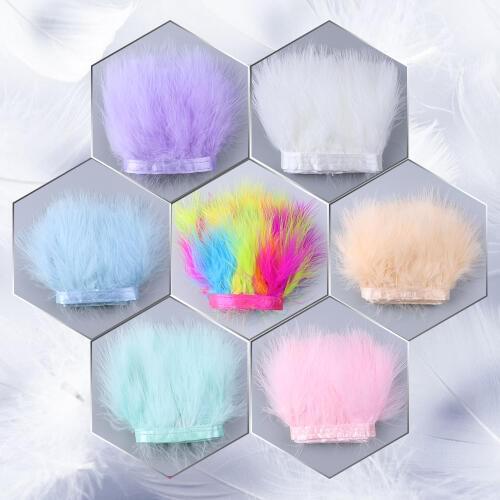 Wholesale 10 Yard Fluffy Turkey Feathers Trim Dyed Marabou Plume on Ribbon for Wedding Party Dress Decoration Sewing Crafts