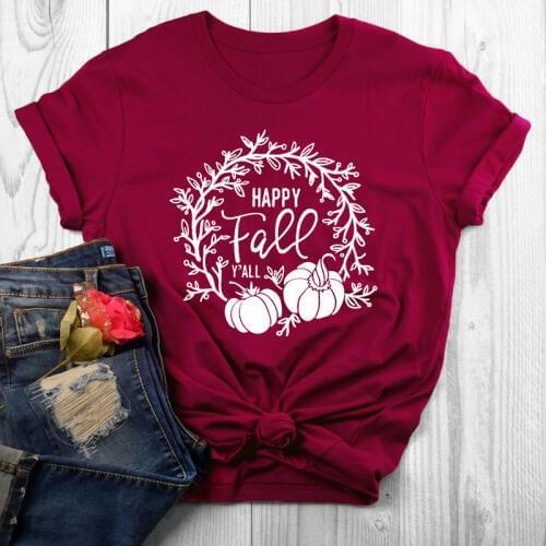 Happy Fall Y'all Pumpkin T-Shirt Pumpkin Printed Slogan Tee Stylish Casual Tumblr Thanksgiving Holiday Gift Grunge Tops shirts
