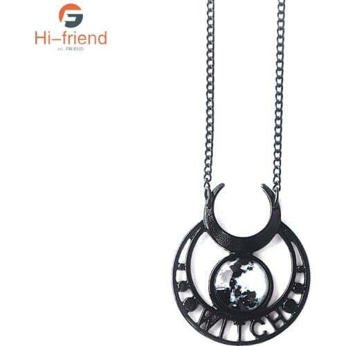 Witch Black Moon Punk Gothic Necklace Goddess Sapphire Triple Moon Metal Necklace for Women Men Hip Hop Street Accessories