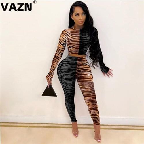 VAZN 2021 Hot Elegant Leopard Print Suit Bandage Fashion Elegant Sexy High Street Set Holiday Women Young Energetic Set