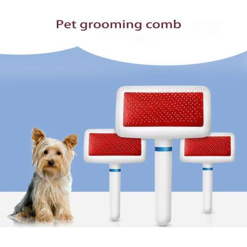 Plastic handle dog comb stainless steel cleaning needle white air bag hair cat brush beauty secret pet suppli
