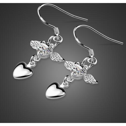 New fashion design angel wings earrings. Womens long earrings 100% 925 sterling silver. Glamour Shiny Zircon Earrings Jewelry