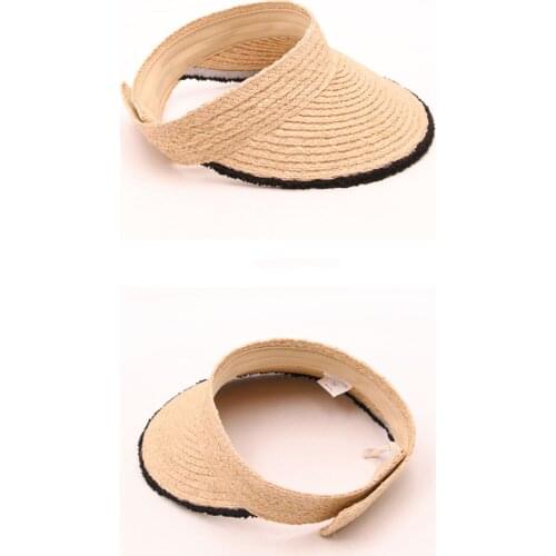 Wide Brim Ladies Sun Hats Roll-up Foldable Straw Golf Visor Hat Sunshade Cap Personality Empty Top Decoration Hats Breathable