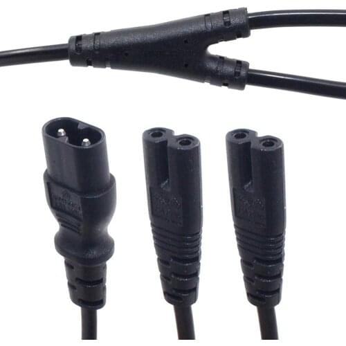 IEC320 C8 to 2X C7 Y Split AC Power Cord, IEC Figure 8 Male to 2 Female 1 in 2 Out AC Power Cable, Length=30CM Black