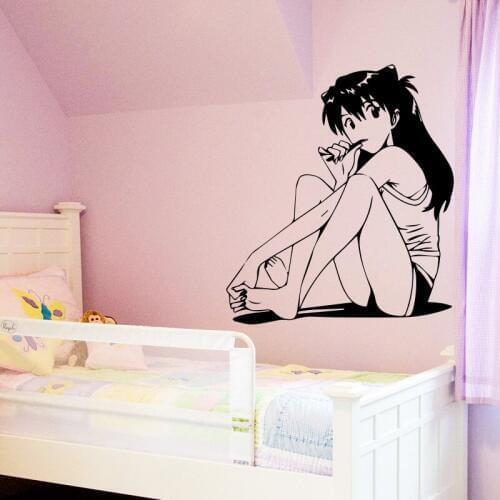 Cute brushing girl wall Sticker for living room home decoration detachable vinyl wall sticker decor