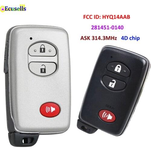 3 Buttons Smart Proximity Remote Key Card ASK 314.3MHz 4D Chip for Toyota Kluger Landcruiser RAV4 FCC ID: HYQ14AAB 271451-0140