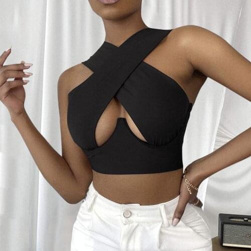 Sexy Adogirl Cross Crop Tops Crops Ladies Hollow Out Wrapped Vest Crop Top Summer Women Solid Slim Backless Tanks Tops Female