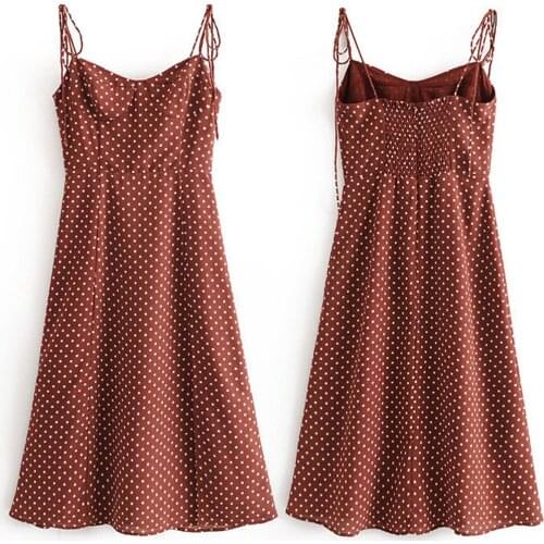 Vintage Dot Tube Top Womens Sexy Dress 2021 Sexy Ladies Split Vestidos Retro Dresses Slim Chic Dress Spaghetti Strap Dress