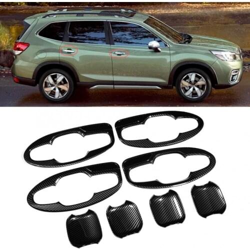 8pcs Car Door Handle Bowl Insert Plate Trim Fit for Subaru Forester SK 2019 Carbon Fiber Grain Car-styling accessories
