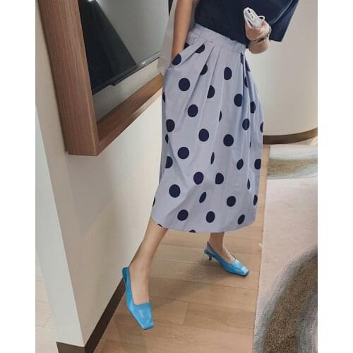 2021 High-Waisted Blue Dot Print Midi Long Maxi Skirt Y2k Za Woman Kawaii Harajuku Gothic Summer Clothes Boho Aesthetic Lolita