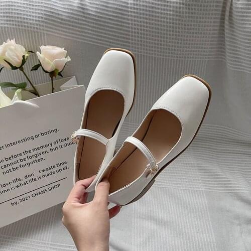 One Word Buckle Mary Jane Womens Shoes Spring And Summer New Simple And Versatile Retro Square Toe Small Leather Shoes