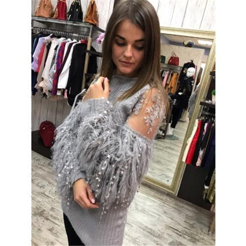 Embroidery Lace Tassel Sleeve Sweater Women autumn jumpers pull femme knitted Pullovers
