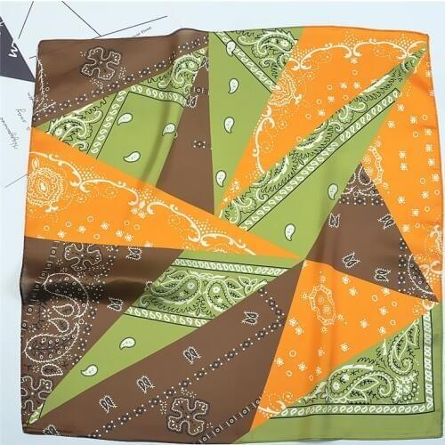 POBING Silk Scarf Woman Geometric Print Square Scarves Bandanas Small Hijab Foulards Lady Tie Headband Neckerchief 53x53CM