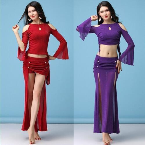 Women Split Dance Dress Mesh Tulle Belly Dancewear Lace Up Shiny Spanish Ballroom Multicolor Sexy Performance Dress 933-244