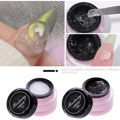 1 Bottle 3D Stereo Clay Soft Naill Gel Nails Art Glue Carve Model White/Clear Non Sticky Manicure Gel Glue Soak Off Gel Polish