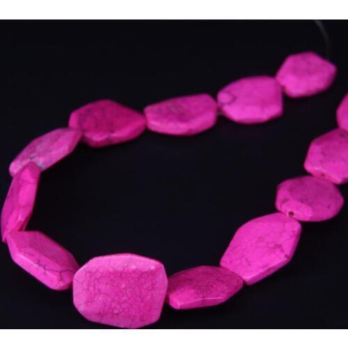 11-13pcs/strand Fushcia Turquoises Faceted Howlite Slab Bead Pendant,Cut Magnesite Stone Slice Nugget Loose Beads Jewelry Making