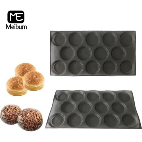 14 Cavity Black Porous Silicone Mold Cookie Bun Hamburger Mould Round Milky Bread Tray Non Stick Bakeware Baking Tools