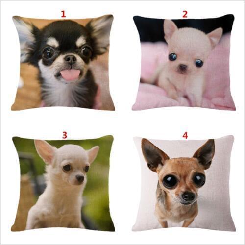 18 Inch Linen Pillow Case Cute Pet Dog Chihuahua Pattern Home Decorative Pillow Cover Sofa Square Cushion Cover