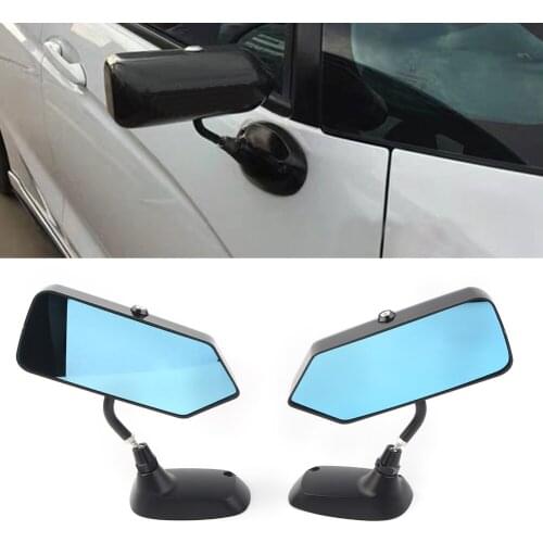 2PCS F1 Style Car Universal Side Mirrors Blue Rearview Mirror Metal Bracket Glossy Black