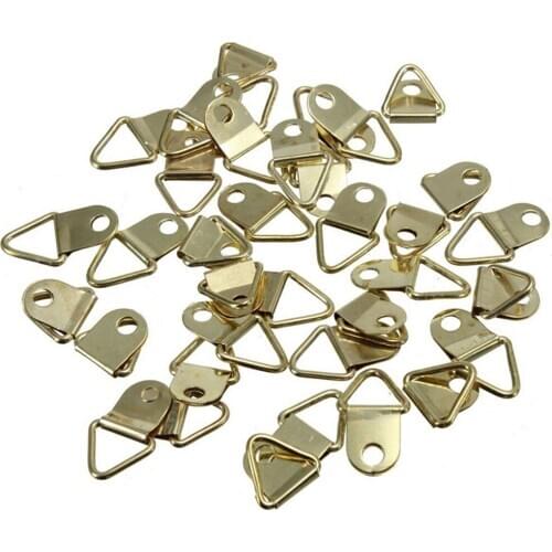 20 PCS D-Ring Golden Wall Mount Hooks Hangers Brass Picture oil Painting Mirror Frame
