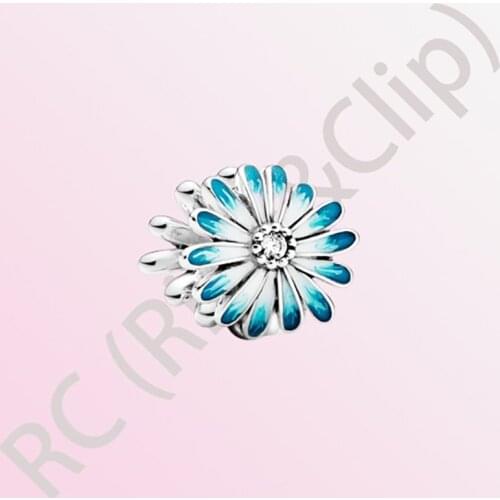 2020 New Arrival S925 Sterling Silver Beads Blue Daisy Flower Charms fit Original Pandora Bracelets Women DIY Jewelry