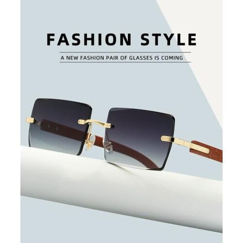 2021 Mens Fashion Rectangular Wood Sunglasses Classic Retro Frameless Sunglasses Brand Luxury Designer UV400 Protection