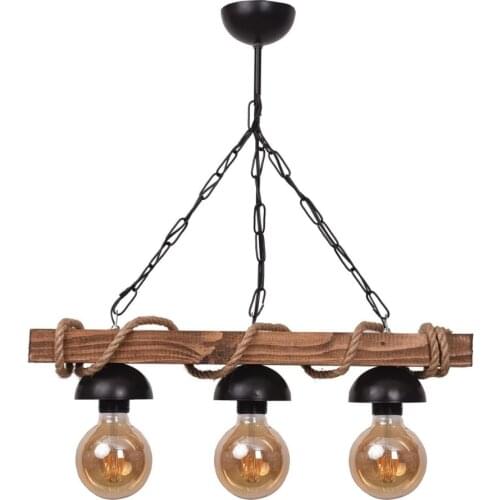 All Home Wood Rope 3 PCs Rustic Chandelier Lighting Light Stylish Retro Living Room Modern Design Natural Wood Stylish Rope