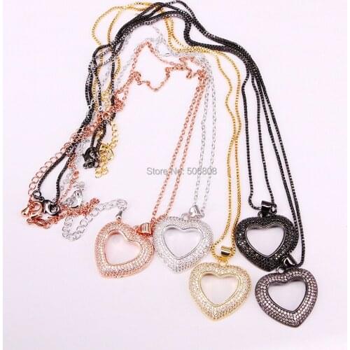 3PCS ZYZ334-6426 clear or balck cubic zirconia micro pave cz Pendant Necklace For Women Heart shape jewelry