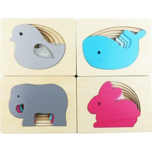 3D Puzzle Wooden Cartoon Animal Elephant Multi-layer Gradient Matching Puzzle Early Learning Educational Toy For Baby Children