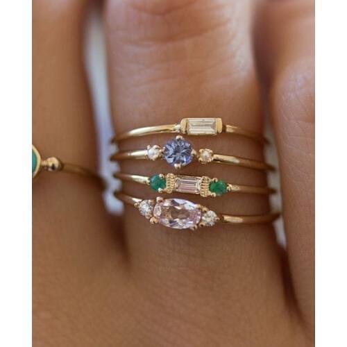 4pcs/set New Gold Plating Rings Personality European and American Minimalist Women Engagement Rings Paved Luxury Bright Zircon