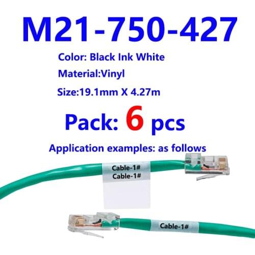 6 Pack M21-750-427 Label Tape Black On White Vinyl maker Label Ribbon for BMP21 Plus ID PAL LABPAL Cable Label Maker LAB 19.1mm