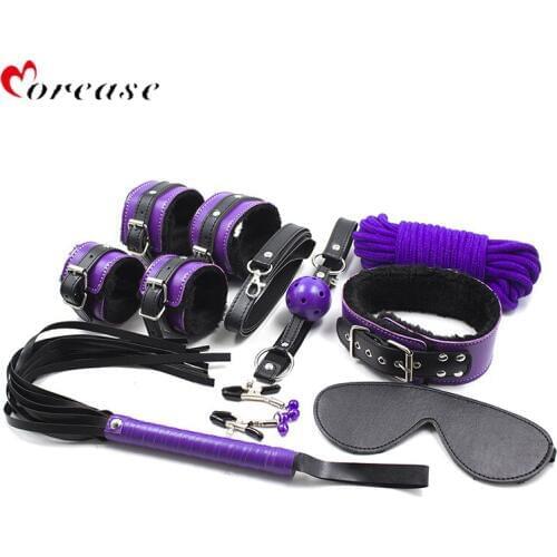 8 PCS / Set Bondage Adults Sex Toys Women Plush Leather Sexy Handcuffs Eye Masks Shackles Whip Slave Bundle Bondage Etroic Shops