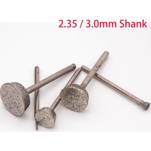 1Pcs 2.35MM Shank Diamond Grinding Head Mounted Points Spherical Concave Jade Carving Burrs For Rotary Tool Round Wheel Burs