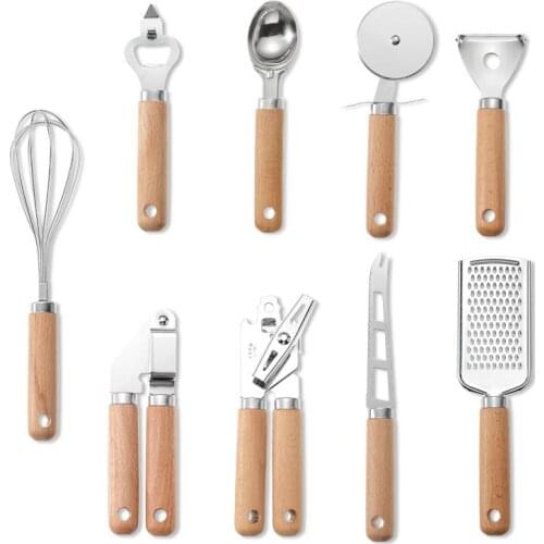 Wooden Handle Can Opener Cheese Planer Kitchen Gadget Set 304 Stainless Steel Utensils Garlic Kitchenware Kitchen Accessories