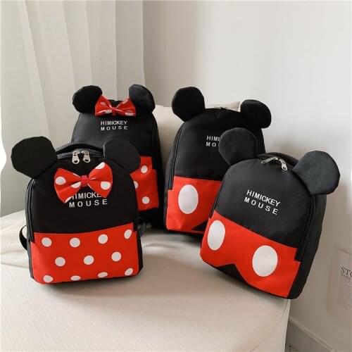 Kindergarten Baby Schoolbag Boys And Girls Cute Bow Backpack 2021 Fashion Children Anti-lost Backpack Mickey Minnie School Bag