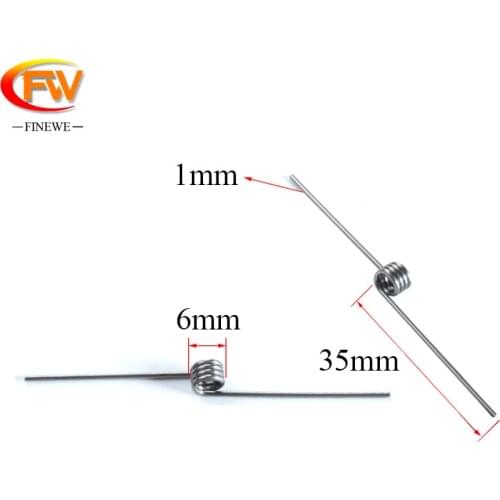 FINEWE 5pcs/lot 1.0mm spring steel wire torsion spring 6mm out diameter 35mm leg 4 coils 180 degree spring wholesale