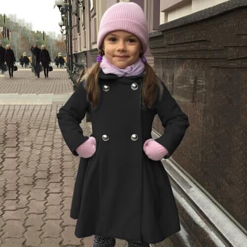 New Baby Girl Spring Fall Metal Button Horn Buckle Lapel Solid Kids Coat For Girls Kids Clothes Long Coats For Girls Clothes