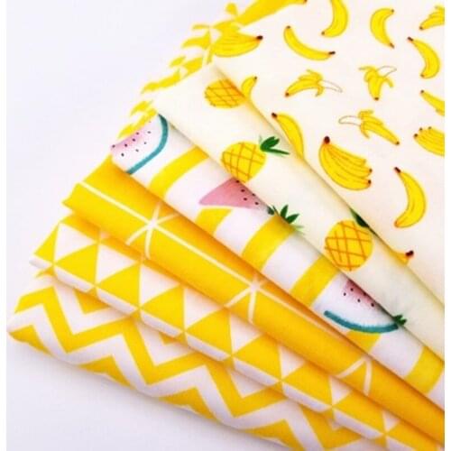 Yellow Fruits Stripe Printed Twill Cotton Fabric Patchwork Bundles Tissue Cloth DIY Handmad Dolls Toys Sewing 25x20/25cm 6PCS/lo