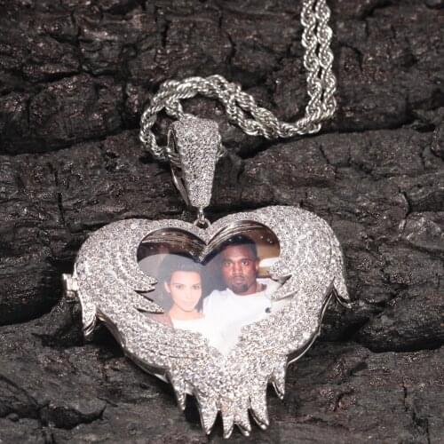 Custom Made Photo Heart Medallions Necklace & Pendant With 24inch Chain AAA Cubic Zircon Mens Hip hop Jewelry