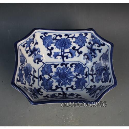 Exquisite Polygon Chinese Classical Blue and White Porcelain Antique Pot Jar,Painted with Flower Designs