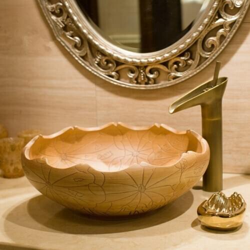 Flower Shape Jingdezhen ceramic sanitary ware art counter basin wash basin lavabo sink Bathroom sink china antique ceramic sink