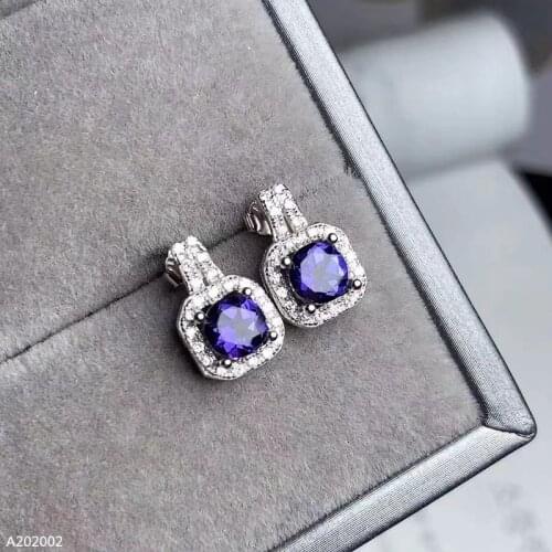 KJJEAXCMY Fine Jewelry 925 Sterling Silver Inlaid Natural Tanzanite Gemstone Girls Earrings Geometric Support Detection