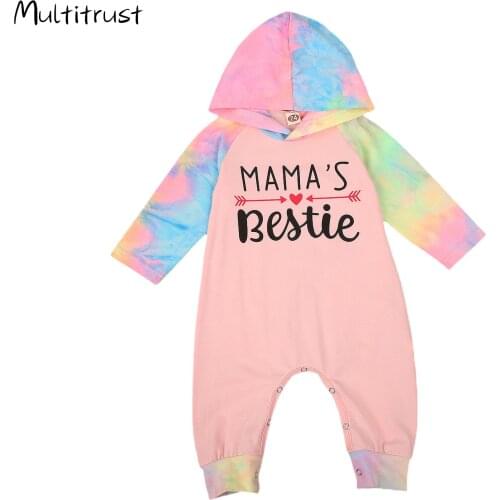 0-24M Newborn Baby Girls Boys Rompers Letter Print Tie-Dye Printed Long Sleeve Hooded Jumpsuits 2020