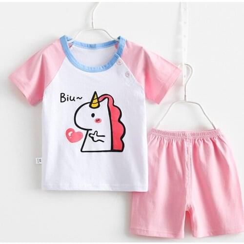 Cartoon Toddler Boys Girls Pure Cotton Clothes Sets Children Short Sleeve Pants 2-piece Suits Outfits Baby Kids Summer Clothing