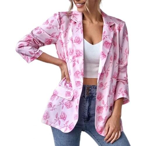 Blazer Suit Turn-down Collar Colorful Floral Printed Cardigan Long Sleeve Female Blazer for Winter Womens Clothing 2021