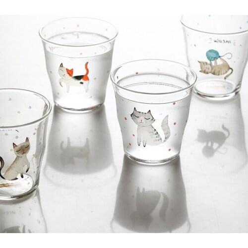 Creative polka dot kitten glass oblique mouth cup high borosilicate glass office drinking cup tea cup mugs