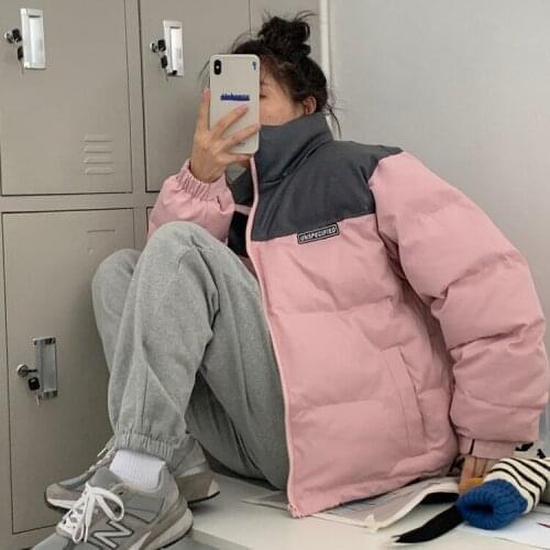 Stitching pu leather cotton jacket women winter new loose student cotton jacket women ladies coats and jackets