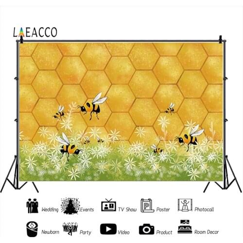 Laeacco Sweet as Can Bee Photophone Honey Bee Children Birthday Backdrops Newborn Baby Shower Photography Backgrounds Photocall