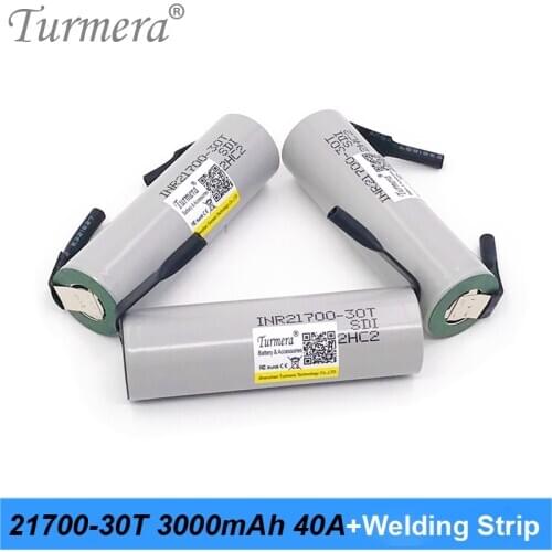 Turmera 21700 battery 3000mah 40A INR21700-30T Rechargeable Lithium Battery with Welding Strip to Screwdriver and E-bike Battery